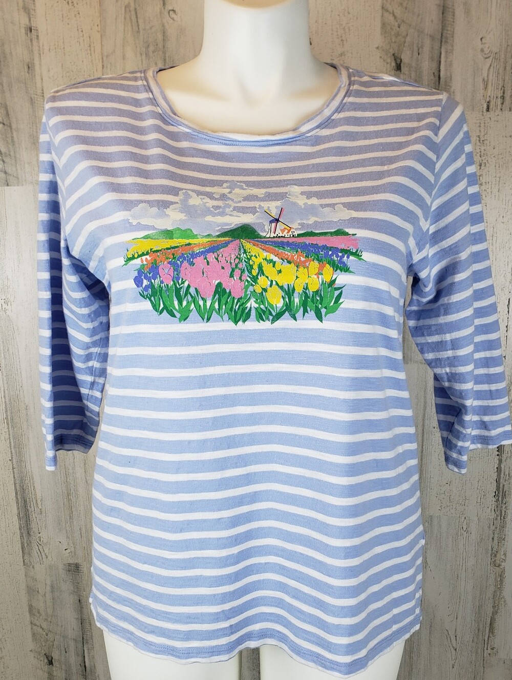 Talbots Striped Tee with Tulip Field Graphic Size 1X
